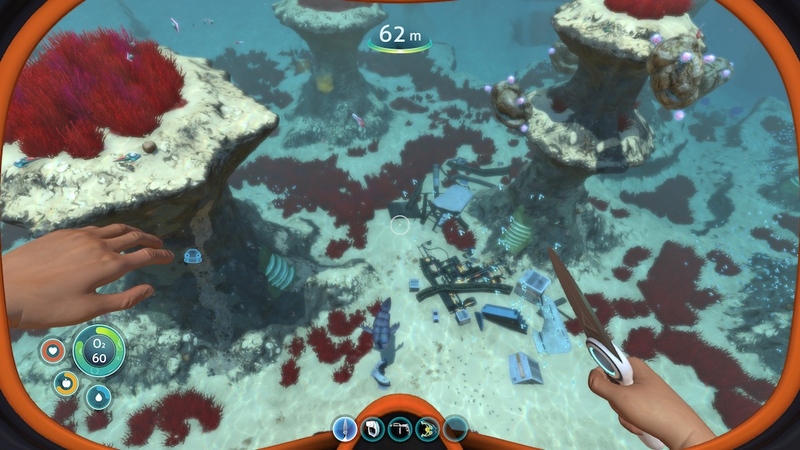 Wreckage, being guarded by a monster that likes to hide under the sand and scare the hell out of you.